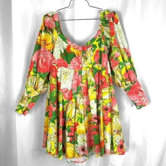 ASOS EDITION OFF SHOULDER MINI DRESS FLORAL PRINTS BALLOON SLEEVE BABYDOLL DRESS - Picture 9 of 17